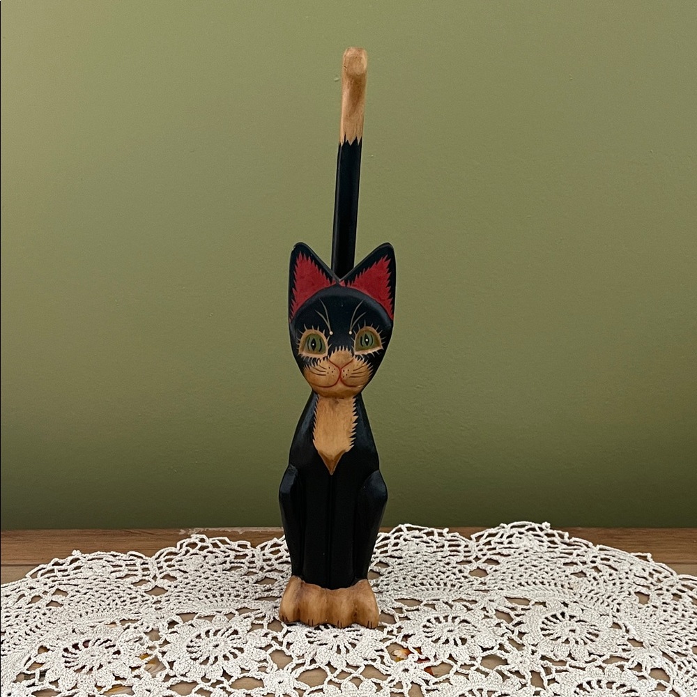 Hand carved wooden cat figurine